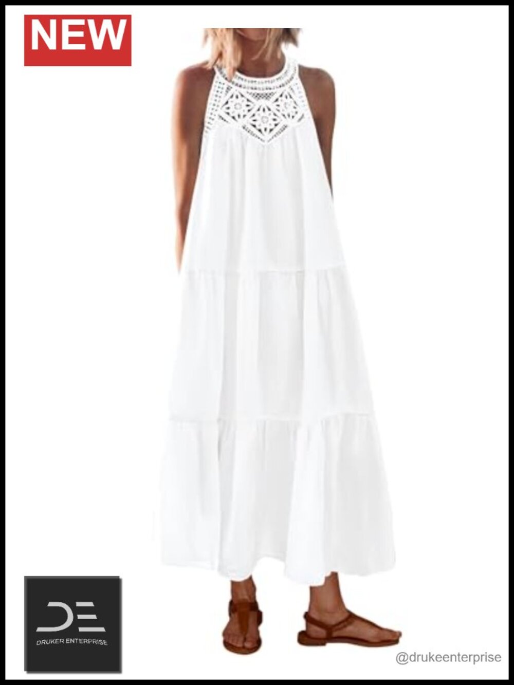 Halter Maxi Sundress Sleeveless Cotton Blend Boho Beach Casual Dress